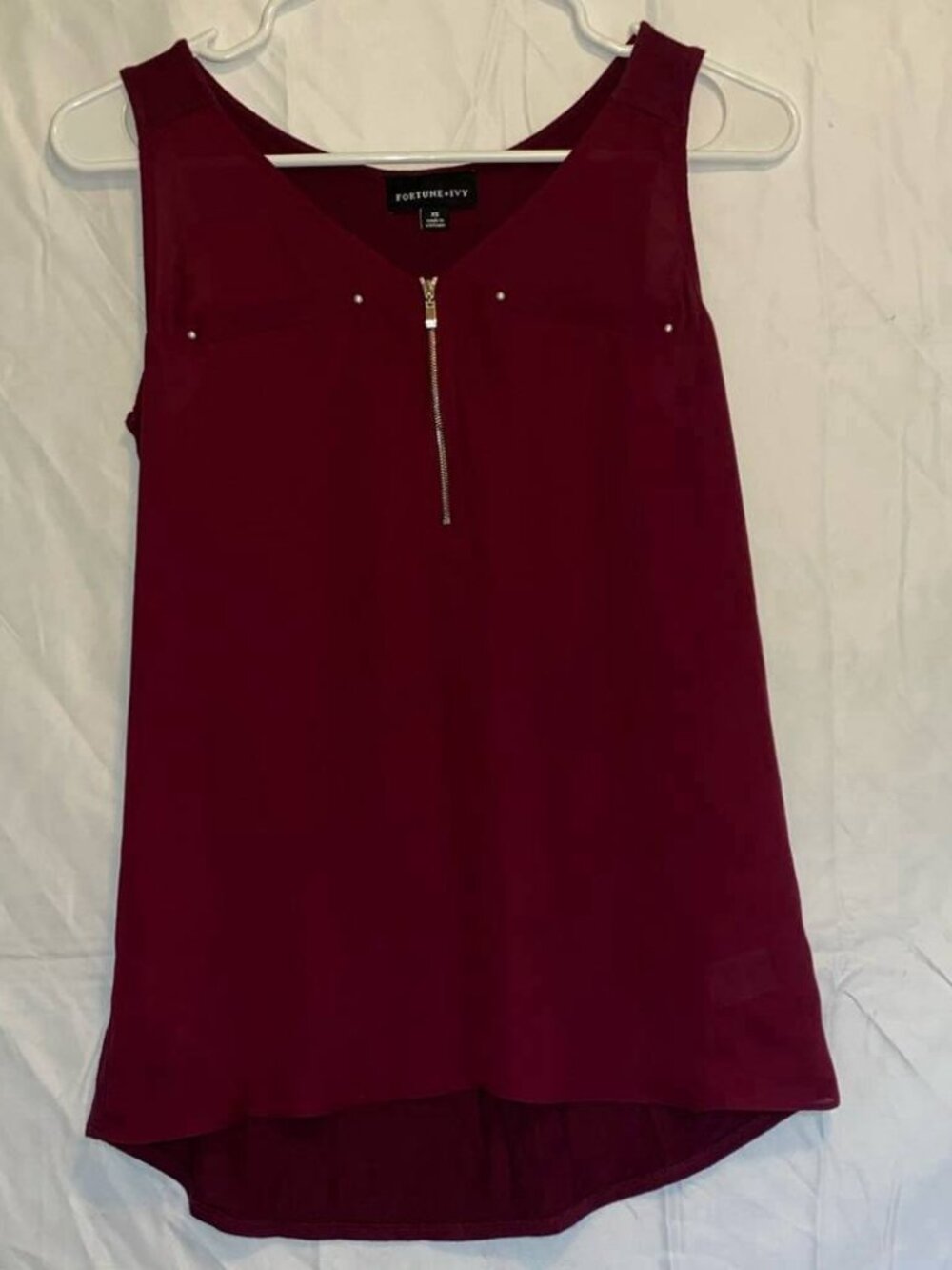 Casual Wine Red Front Zipper Sleeveless Work Tank